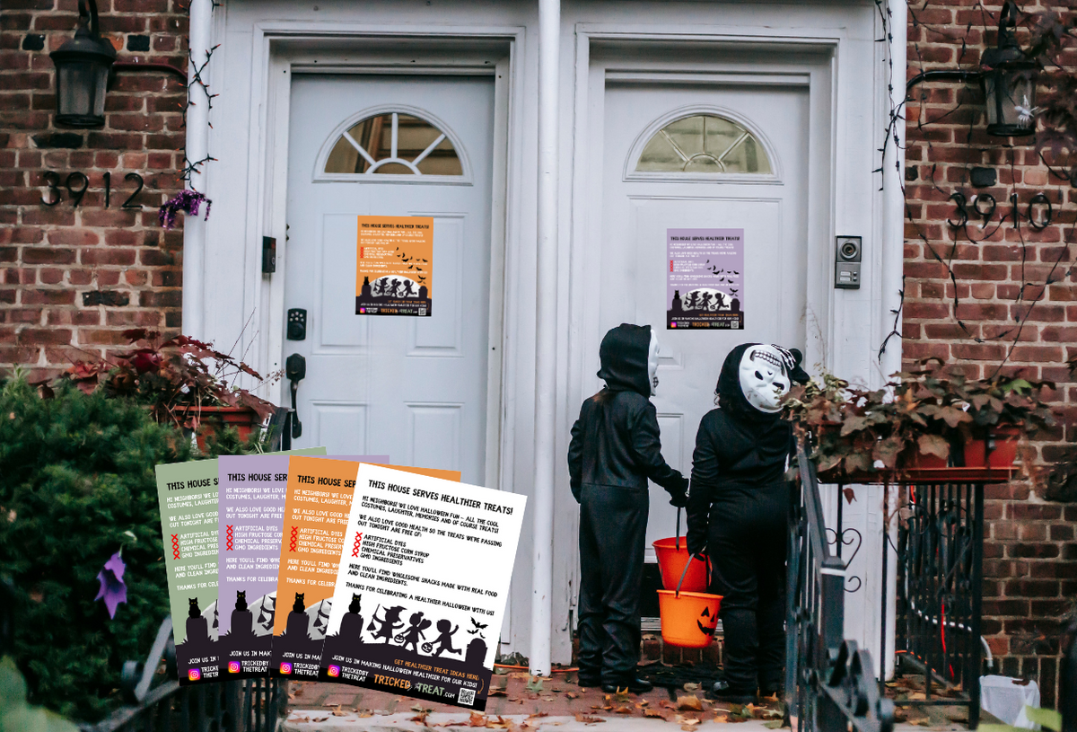 Halloween door signs displayed for trick-or-treaters
